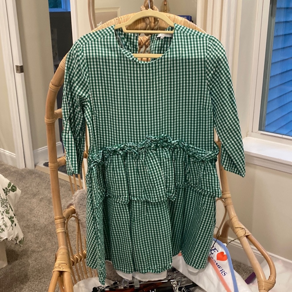 English Factory green gingham ruffle mini dress size M